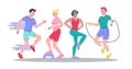 Men and women athletes doing exercises at gym vector illustration