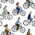 Men and women on bicycles