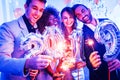 Men and women celebrating the new year 2019 Royalty Free Stock Photo