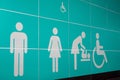 Men and women,child and handicapped symbols toilet or restrooms signs at airport Royalty Free Stock Photo