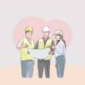 Men and woman at construction site working