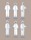 Men and women doctors with protective suits masks and glasses vector design