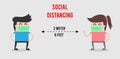 Men and women doing social distancing with gray background vector illustration