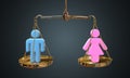 Men and women equality concept. Scales are comparing men and women Royalty Free Stock Photo