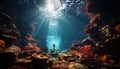 Men and women explore underwater, diving into adventure generated by AI