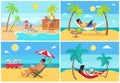 Men and Women Freelance on Beach in Summer Set