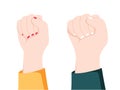 Men and women hands with gestures. Concept of resistance strength, freedom majority, fight or leadership