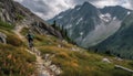 Men and women hiking in beautiful mountains generated by AI