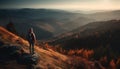 Men and women hiking mountain range at dawn generated by AI