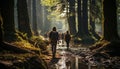 Men and women hiking in nature tranquil beauty generated by AI