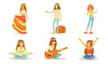 Men and Women Hippie Characters Set, People Wearing Hippie Clothes of the 60s and 70s Playing Music, Travelling