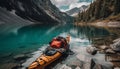 Men and women kayaking in Alberta Rocky Mountains, enjoying nature generated by AI Royalty Free Stock Photo