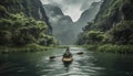 Men and women kayaking in tranquil waters surrounded by nature generated by AI Royalty Free Stock Photo