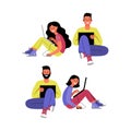 Men and women with laptops. Vector illustration.