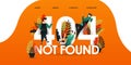 Men, women, and people who are lazing above the words `404 NOT FOUND`. Page not found 404 design tamplate. with character and flat