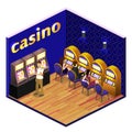 Men and women play slot machines in casinos