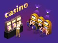 Men and women play slot machines in casinos