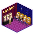 Men and women play slot machines in casinos