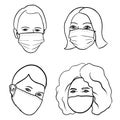 Men and women in protective facial masks. Medical and handmade individual protection for person from virus. Free hand Royalty Free Stock Photo