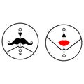 Men and women restroom icon vector illustration.Creative design with female lips and male mustache for bathroom sign Royalty Free Stock Photo