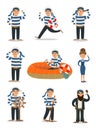 Men and women sailors in traditional striped uniform vector illustration