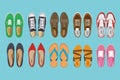 Men and Women shoes top view. Shoes icons. Sneakers and Slippers collection. Vector Royalty Free Stock Photo