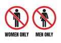 No men or no women signs, men only and women only warning labels