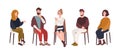 Men and women sitting on chairs and talking to psychotherapist or psychologist. Group therapy session, psychotherapeutic Royalty Free Stock Photo