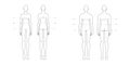 Men and women standard body parts terminology measurements Illustration for clothes and accessories production fashion