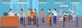 Men and women standing in line queue to cashier Royalty Free Stock Photo