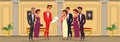 Men and women at theater flat vector illustration