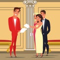 Men and women at theater flat vector illustration