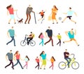 Men and women walking outdoor. Vector cartoon active characters in various lifestyles in street