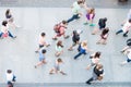 People walking fast in City of Berlin, aerial view