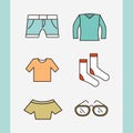 Men and women wear clothing accessories such as socks short and glasses line and fill icon Royalty Free Stock Photo