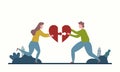 Men and women who assemble the puzzle in heart form. Concept of love. Illustration for Valentine`s day. Royalty Free Stock Photo