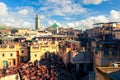 Men work in ancient Chouara Tannery in Fes Royalty Free Stock Photo