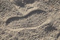 Boots on the sand -imprint of boot textured into the earth Royalty Free Stock Photo