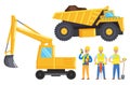 Men Work in Mining Industry, Lorry and Bulldozer