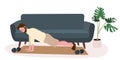 Men work out from home push up with flat cartoon style