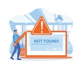 Men work using laptops in the office. Not found 404 error failure warning problem concept. Royalty Free Stock Photo