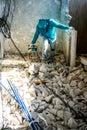 Men worker are extracting structure concrete floor. .Hard work Royalty Free Stock Photo
