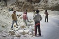 Men working at the construction road in inhuman conditions on June 14, 2018 in KHARDUNG LA PASS, Jammu and Kashmir, India. Royalty Free Stock Photo