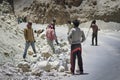 Men working at the construction road in inhuman conditions on June 14, 2018 in KHARDUNG LA PASS, Jammu and Kashmir, India.