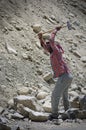 Men working at the construction road in inhuman conditions on June 14, 2018 in KHARDUNG LA PASS, Jammu and Kashmir, India.