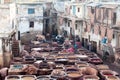 Men working hard in the tannery souk in Fez, Morocco Royalty Free Stock Photo