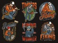 Men working with tools colorful patches set