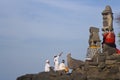 Men worshiping at Paben temple by the sea Royalty Free Stock Photo