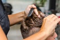 Men's hair cutting scissors in a beauty salon Royalty Free Stock Photo