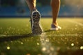 men's legs in sneakers on the football field. Generated by AI